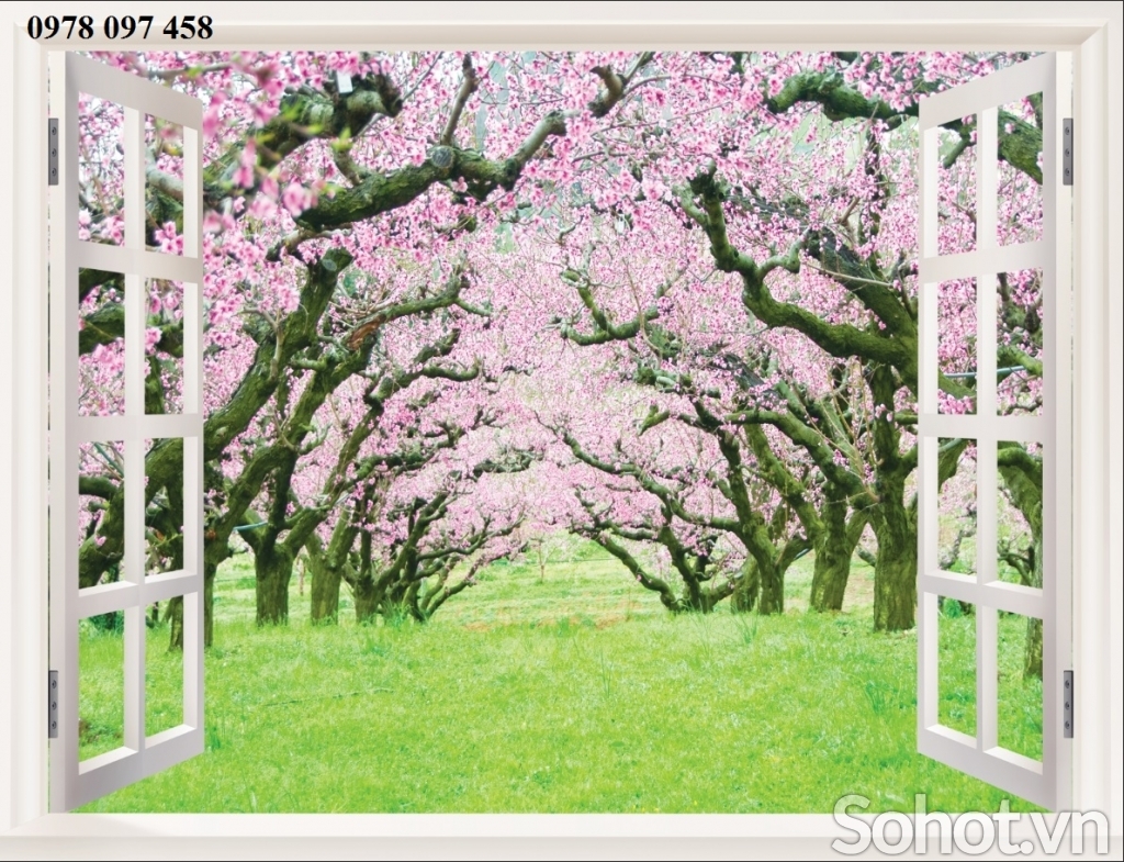 Tranh gạch 3d - tranh cửa sổ vườn hoa