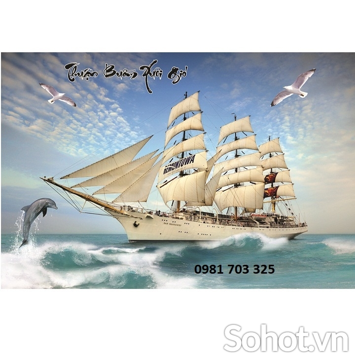 Tranh gạch thuyền buồm-tranh 3D