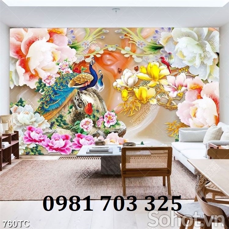 Tranh chim công phong thủy, gạch tranh 3D đẹp