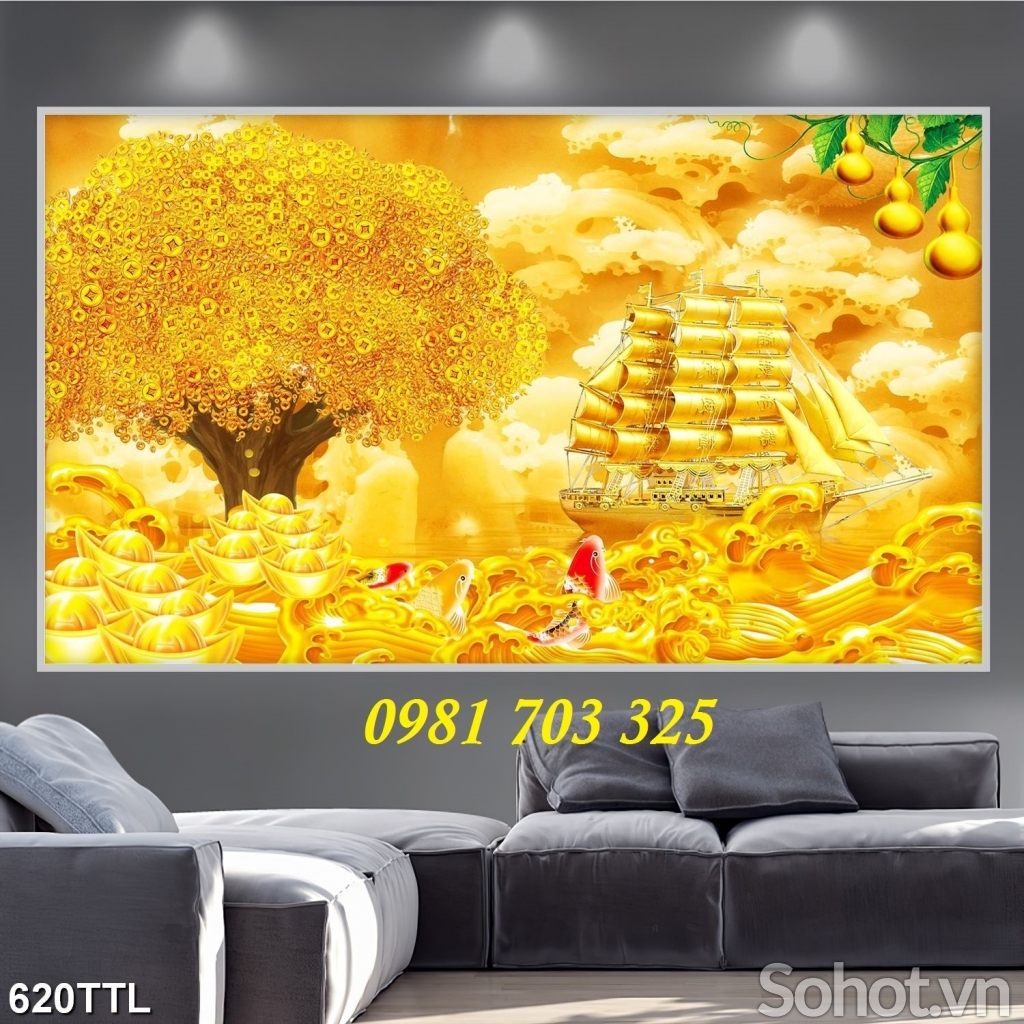tranh cây kim tiền, gạch tranh 3D