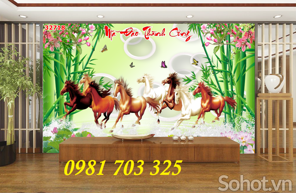 tranh 3D phong thủy,gạch tranh bát mã