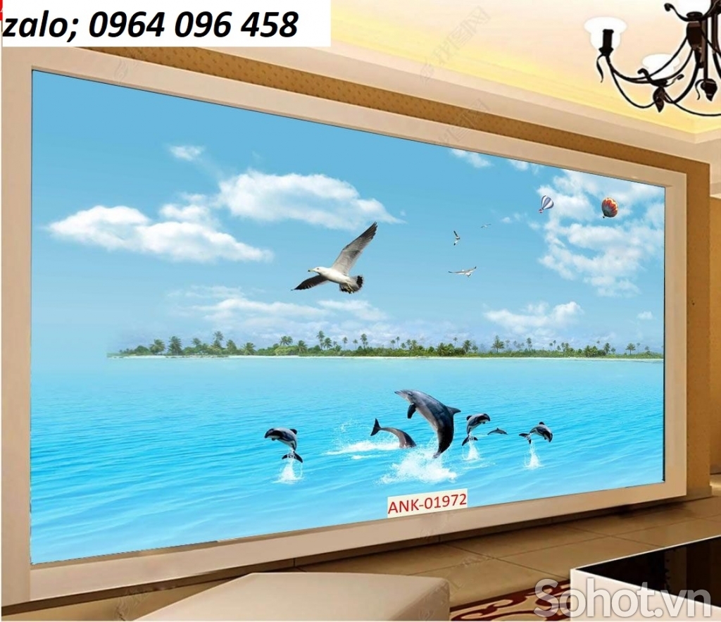 Tranh gạch 3d cá heo phong cảnh biển - CNB433