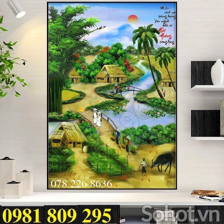 Gạch 3d tranh làng quê , gạch tranh