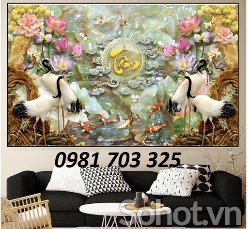 Tranh 3D tùng hạc, tranh gạch men phong thủy