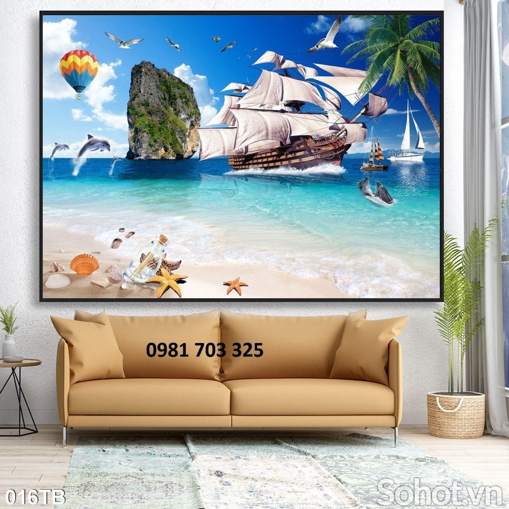 Tranh thuyền buồm phong thủy- gạch tranh 3D