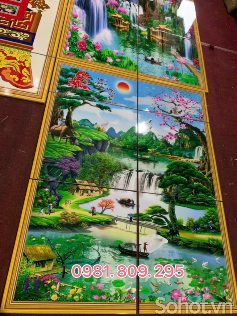 Tranh 3d thác nước, gạch 3d khổ dọc