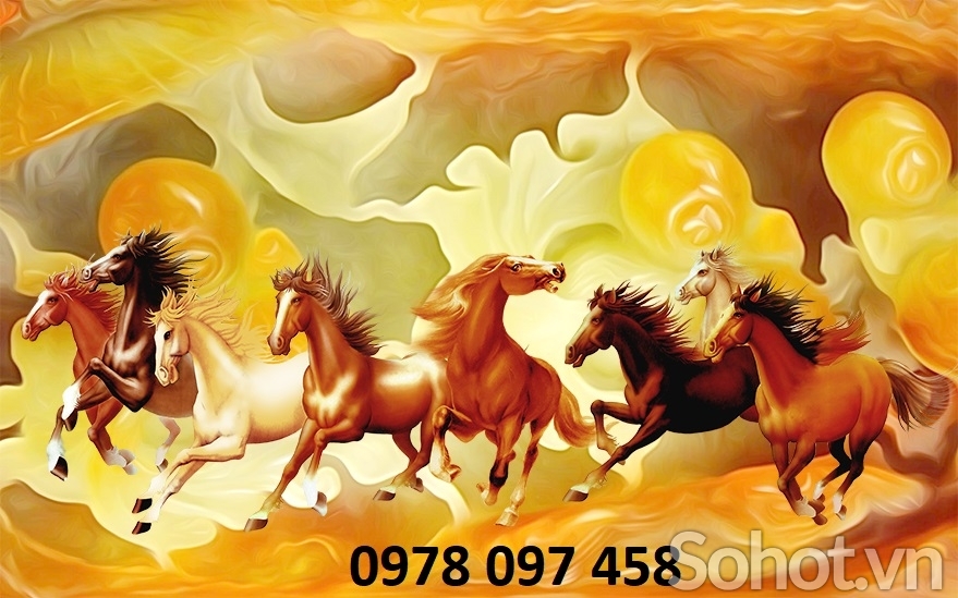Tranh gạch men họa tiết 8 chú ngựa