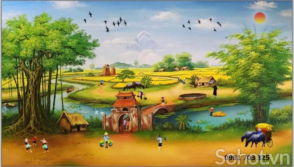 Tranh đồng quê- gạch tranh phong cảnh