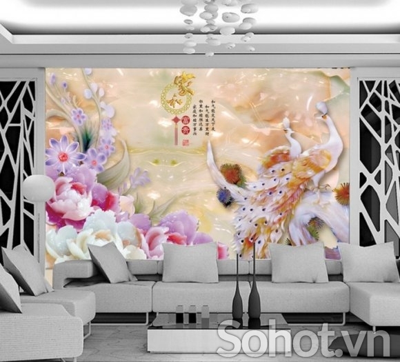 Tranh gạch 3d phong thủy cá chép hoa mẫu đơn - BNBB9