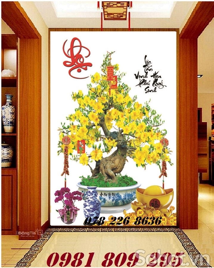 Mẫu tranh 3d hoa mai - gạch trang trí