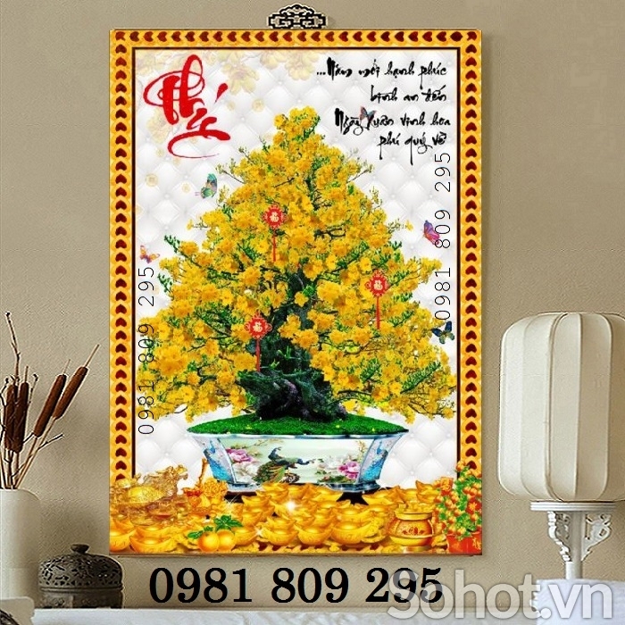 Gạch tranh hoa mai vàng 3d