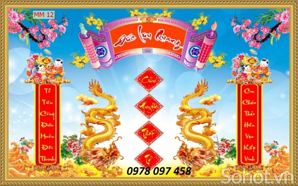 Tranh ốp phòng thờ gia tiên- tranh câu đối