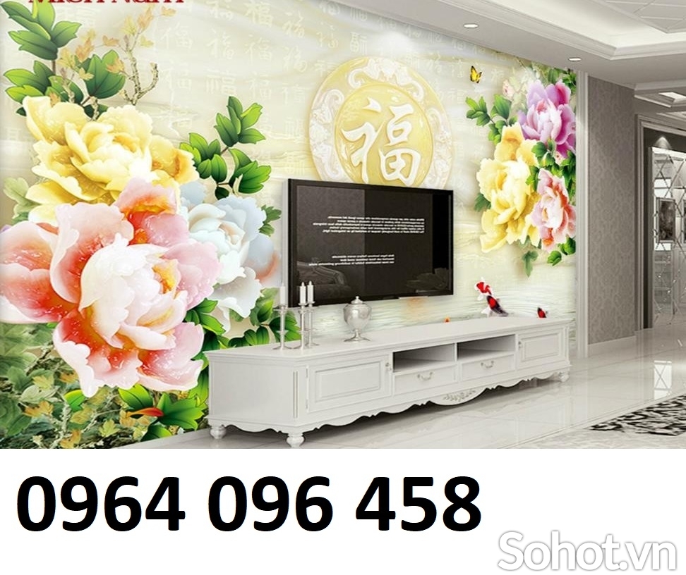 Tranh gạch 3d cá chép hoa mẫu đơn - SXV88