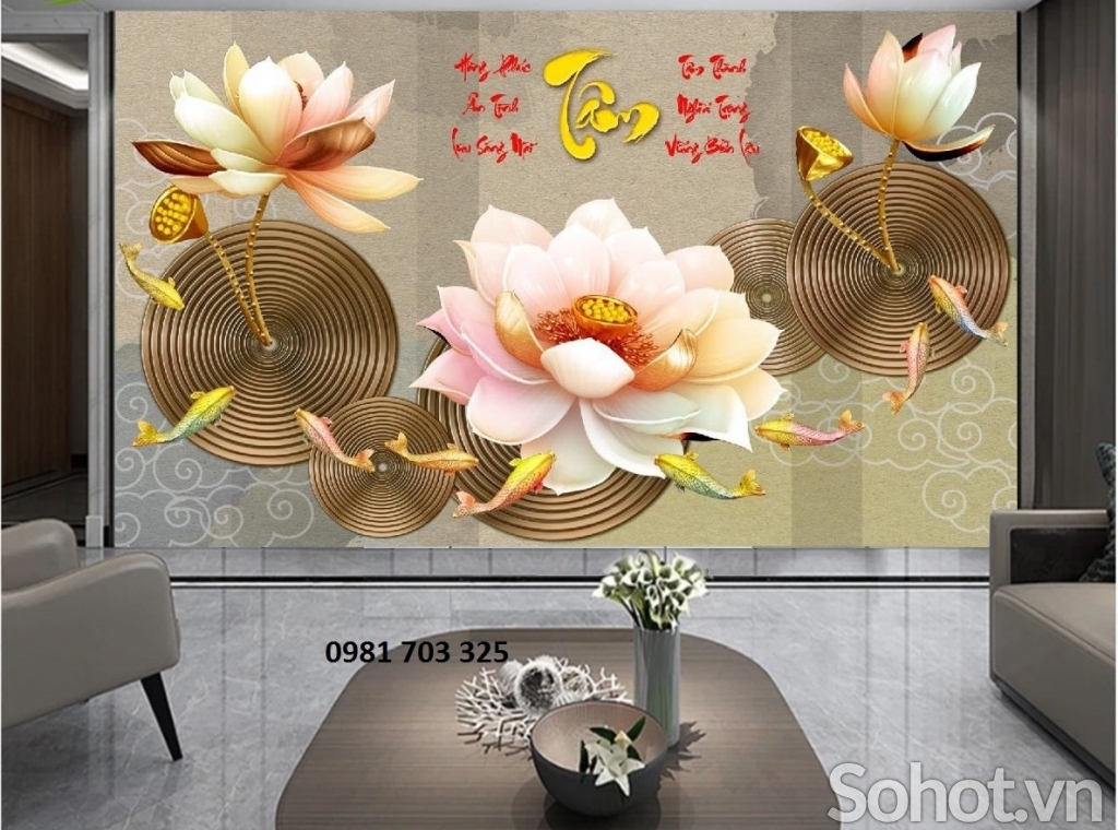 Tranh hoa sen-gạch tranh trang trí