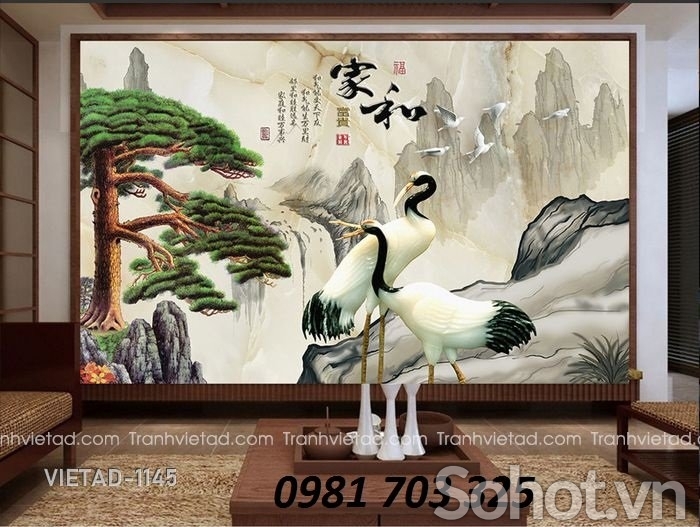 Gạch tranh 3D đẹp tùng hạc trang trí
