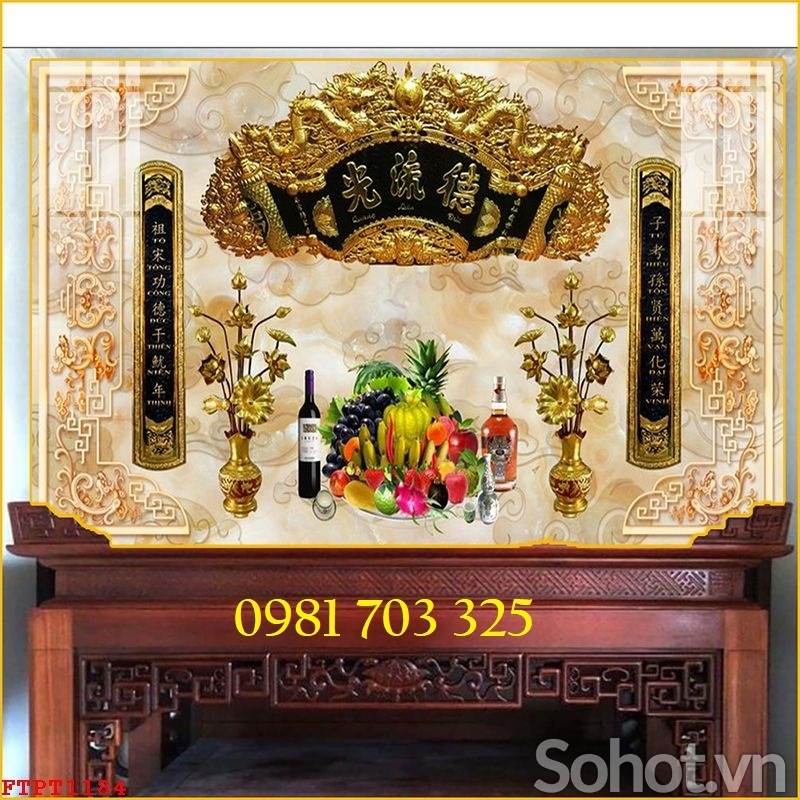 Tranh gạch men 3D câu đối ốp phòng thờ