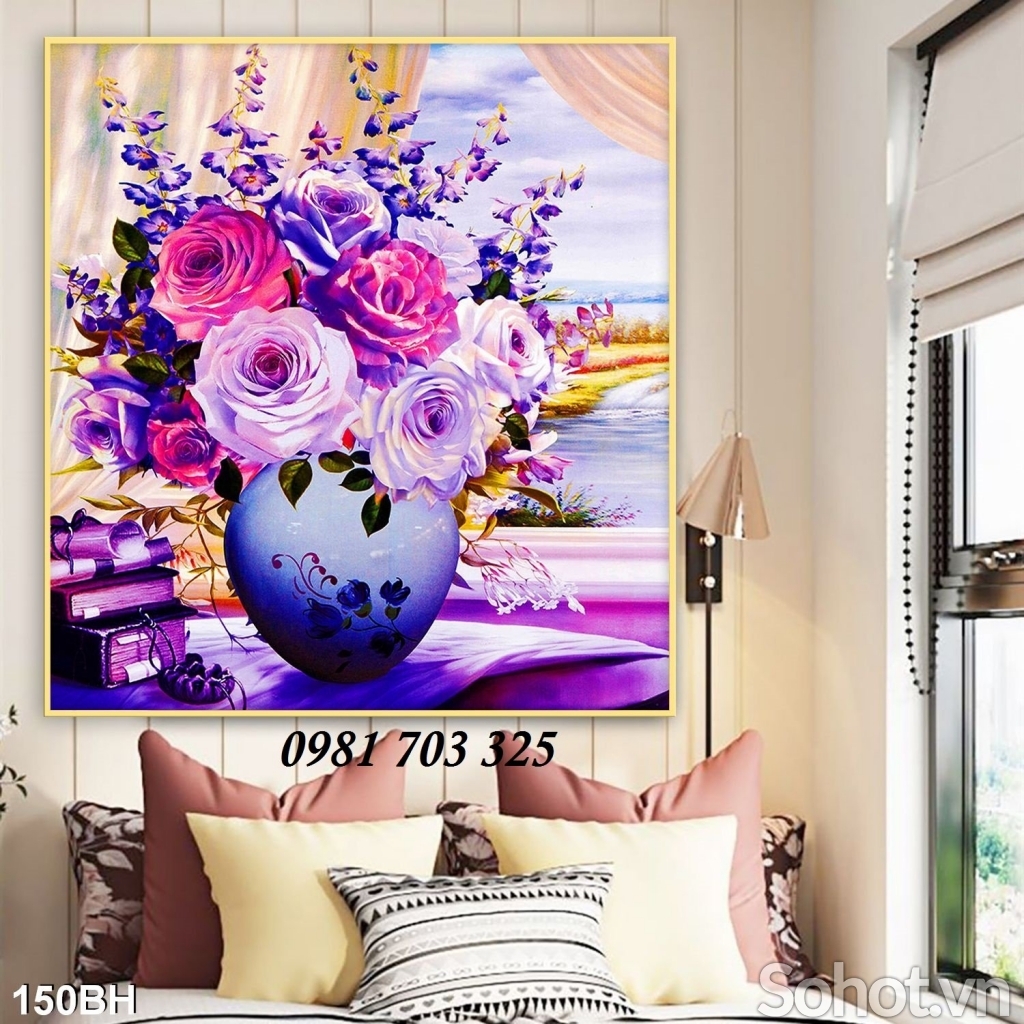 Tranh gạch bình hoa 3D trang trí