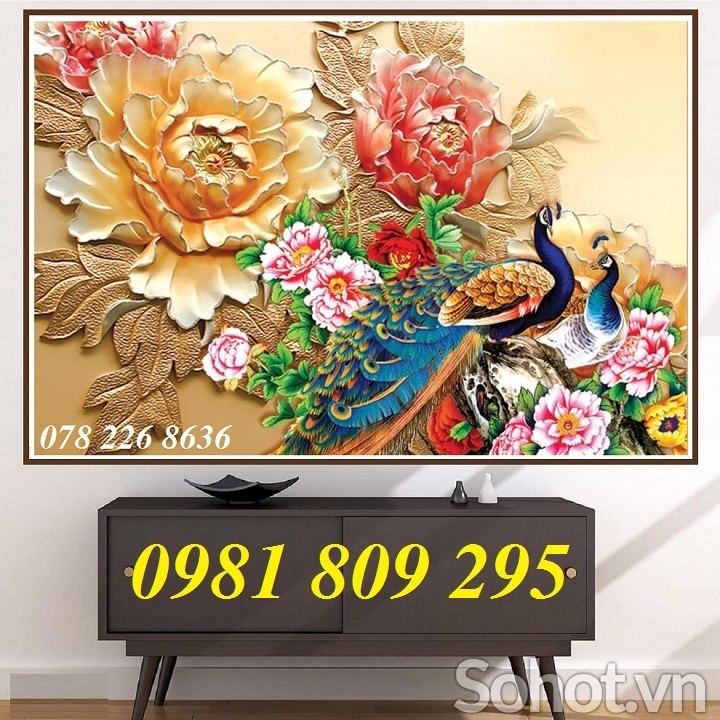 Tranh gạch men - tranh 3d chim công