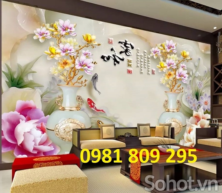 Tranh gạch 3d bình hoa , tranh gạch trang trí