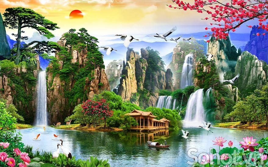Gạch tranh ốp tường phong cảnh đồng quê 3d - PKKK96