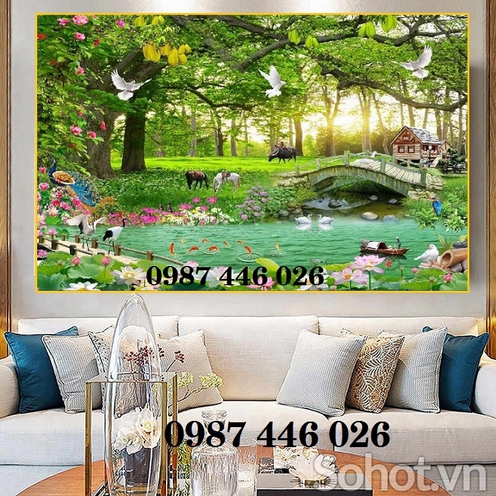 Tranh gạch men phong cảnh cây xanh HP734