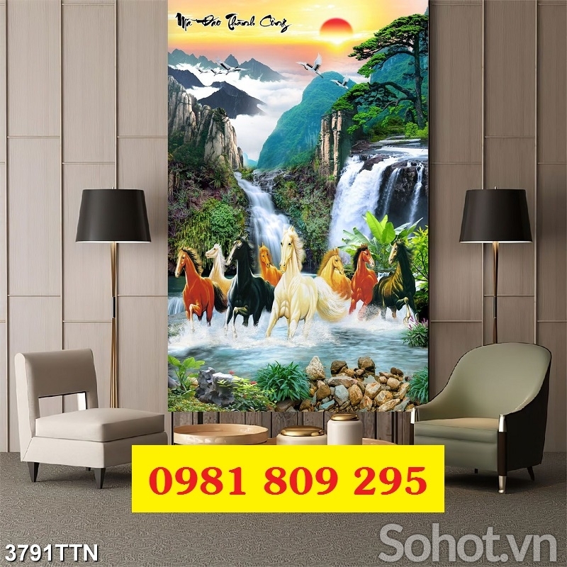 Tranh gạch men thác nước ngựa 3d ốp tường JP6585