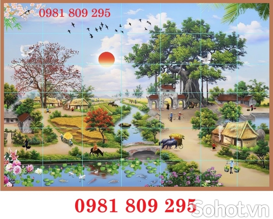 Tranh gạch làng quê , tranh gạch ốp tường