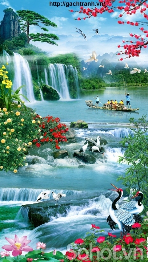 Tranh gạch 3d phong cảnh khổ đứng - 74XCC