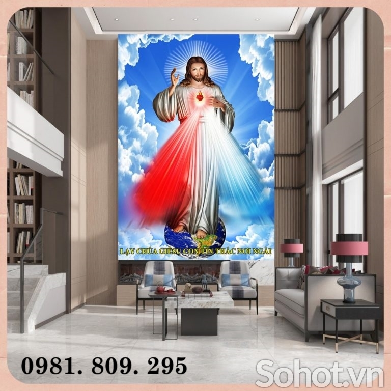 Tranh gạch công giáo , gạch tranh 3d lòng chúa thương xót