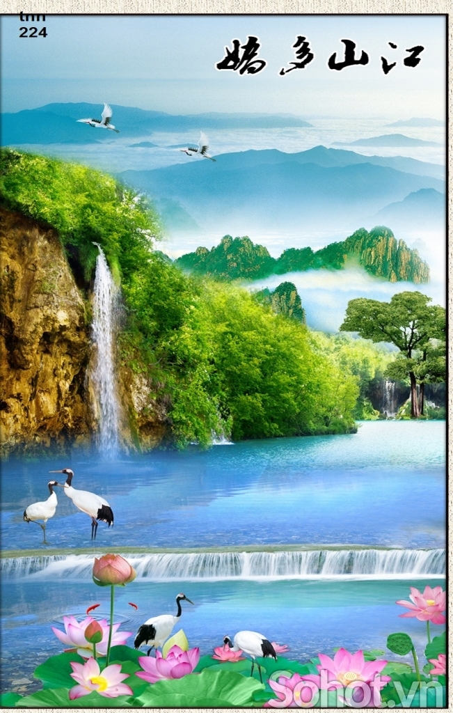 Tranh gạch 3d ốp tường phong cảnh khổ đứng - 54XC
