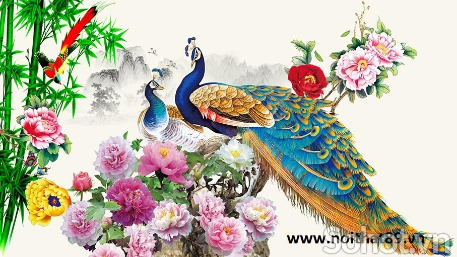 Gạch ốp tường 3D chim công