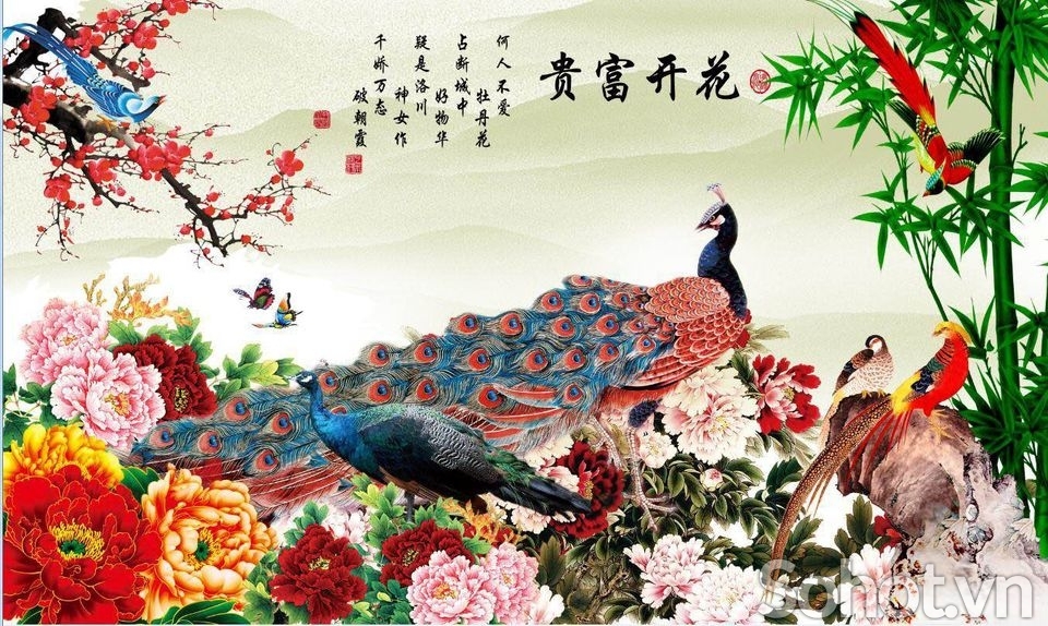 Gạch ốp tường 3D chim công