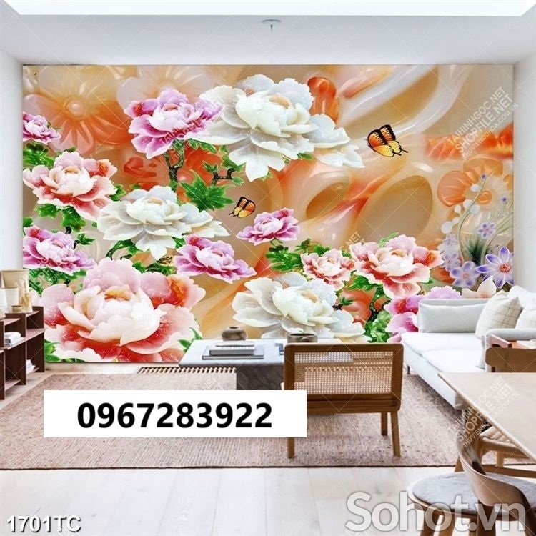 Tranh gạch 3d đẹp hoa mẫu đơn