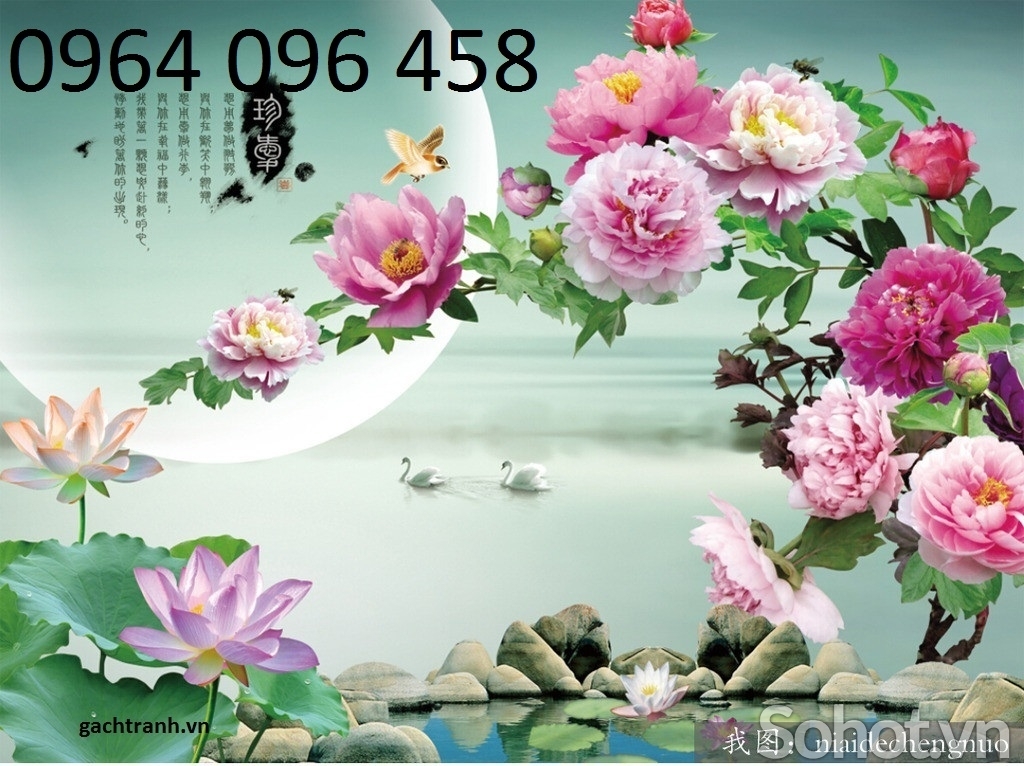 Tranh gạch hoa mẫu đơn phong thủy 3d - GSXC33