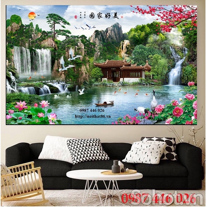Gạch tranh thác nước, tranh ốp tường thiên nhiên đẹp HP97333