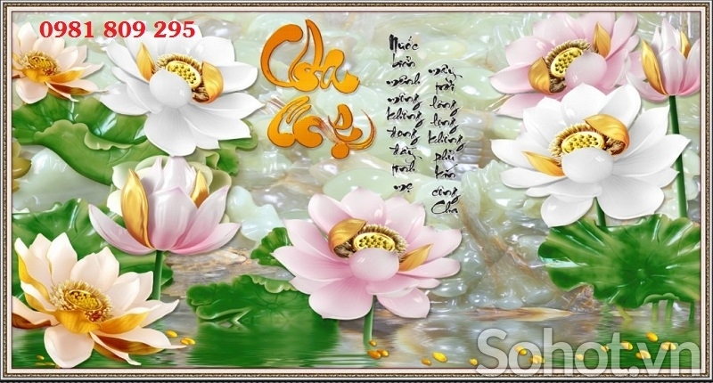 Tranh 3d hoa sen , gạch tranh 3d trang trí HN8988