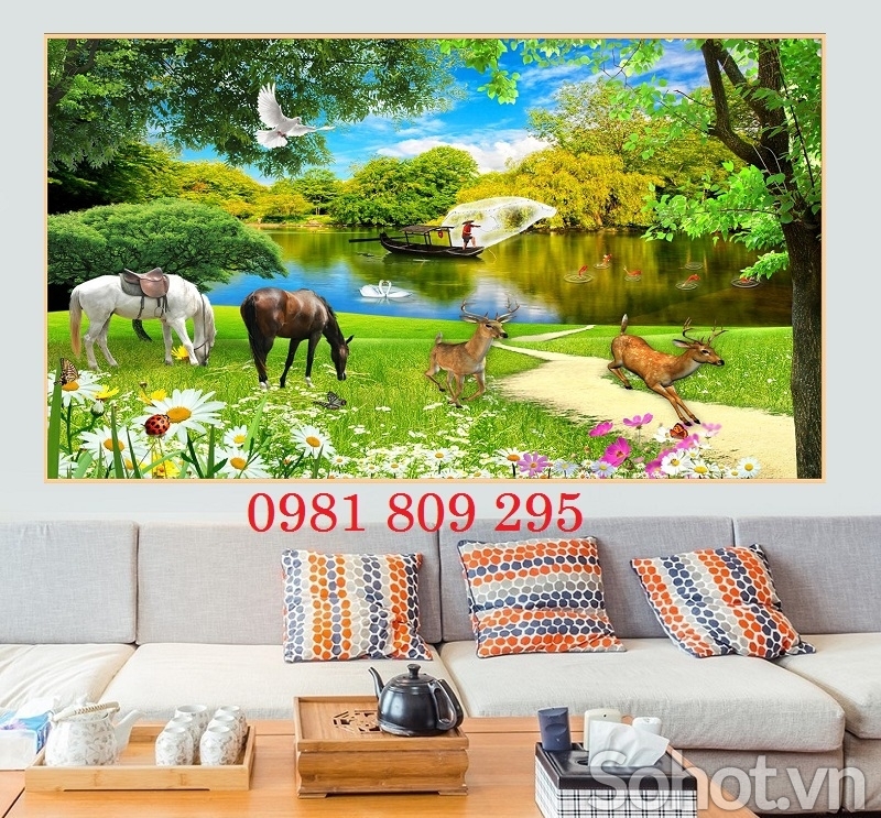 Tranh gạch  thiên nhiên  3d xanh mát
