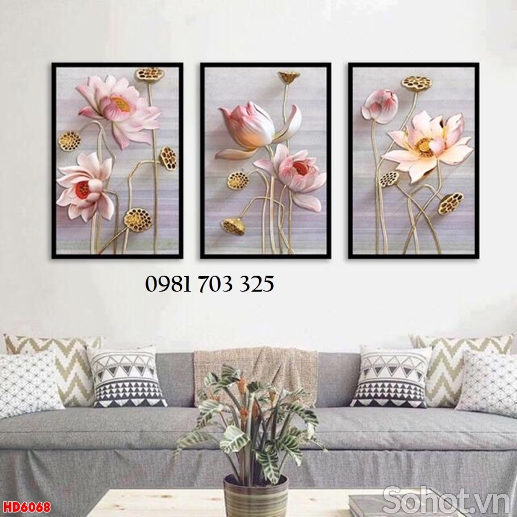 Tranh gạch hoa sen đẹp 3D
