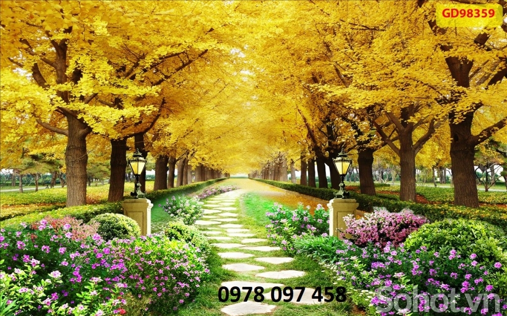 Gạch tranh hoa tiết phong cảnh mùa thu
