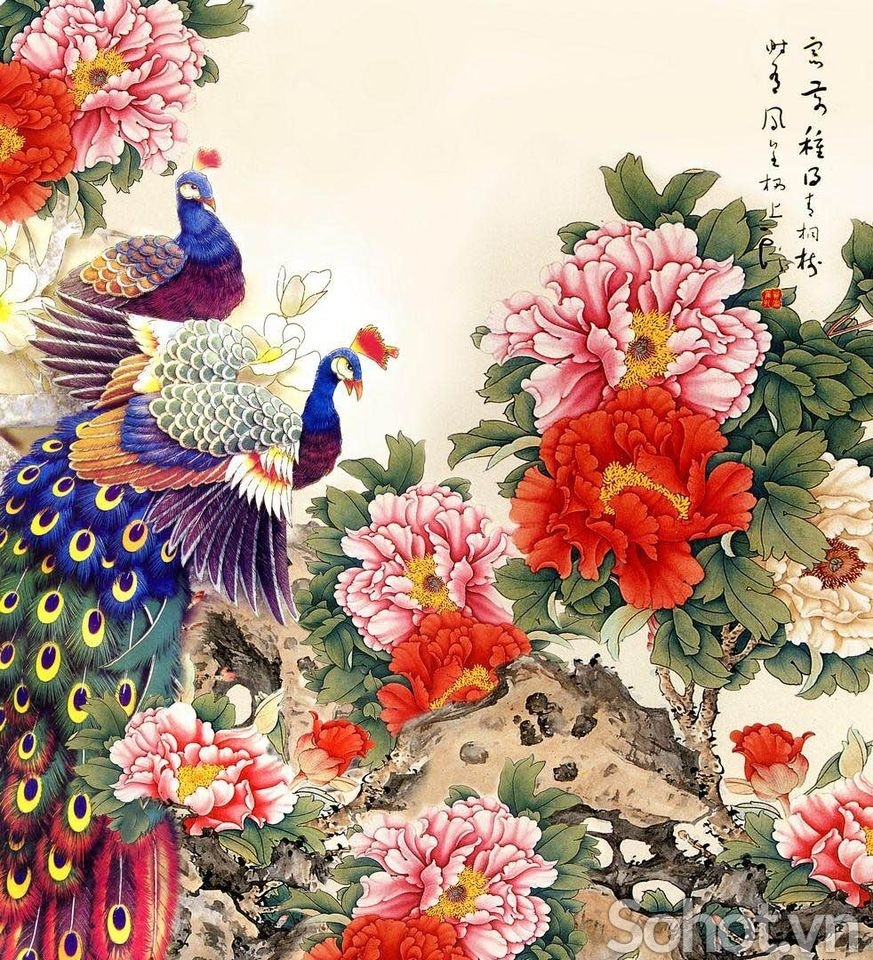 Gạch ốp tường 3D chim công