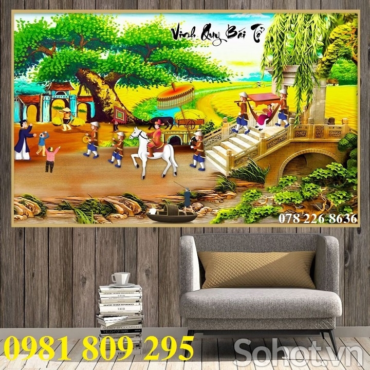 tranh đồng quê - gạch tranh 3d phòng khách
