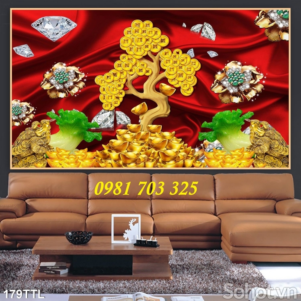 Tranh gạch 3D cây kim tiền phong thủy ốp tường