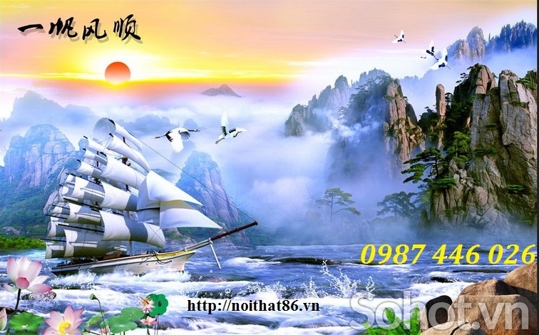 Tranh thuyền buồm gạch tranh 3d