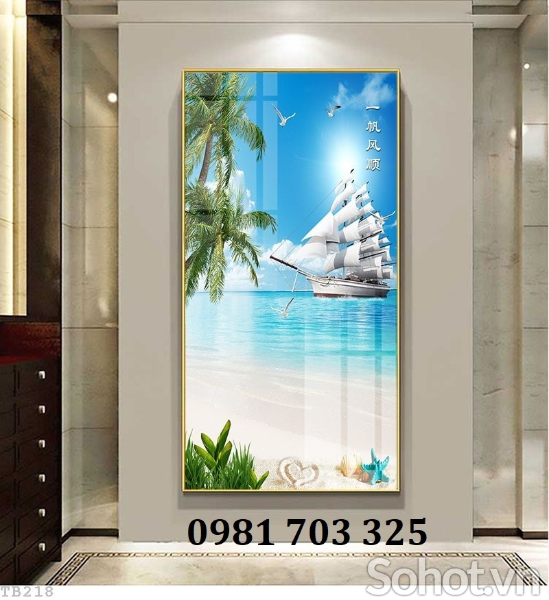 Tranh gạch 3d thuyền buồm trang trí