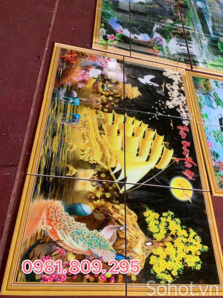 Gạch 3d thuyền , tranh gạch men phong thủy