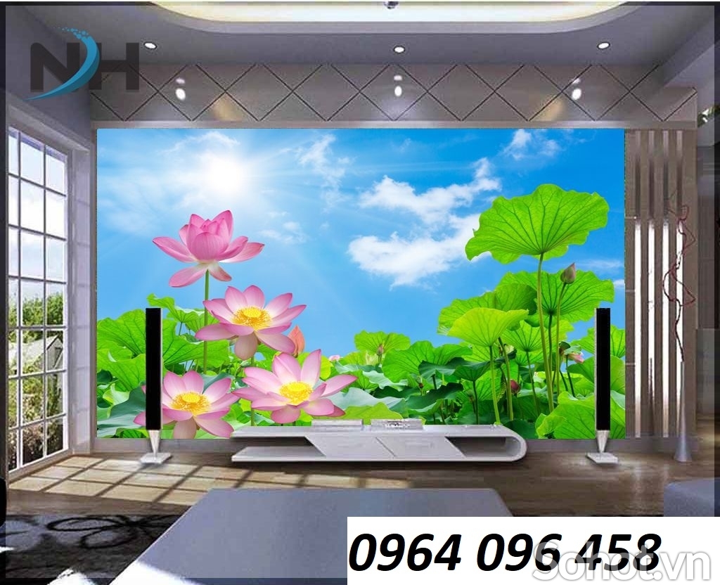 Tranh gạch men 3d ốp tường mẫu hoa sen - CBNN90
