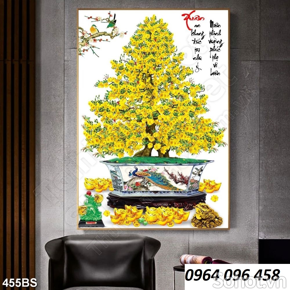Gạch tranh ốp tường 3d mẫu cây mai vàng - 77XH