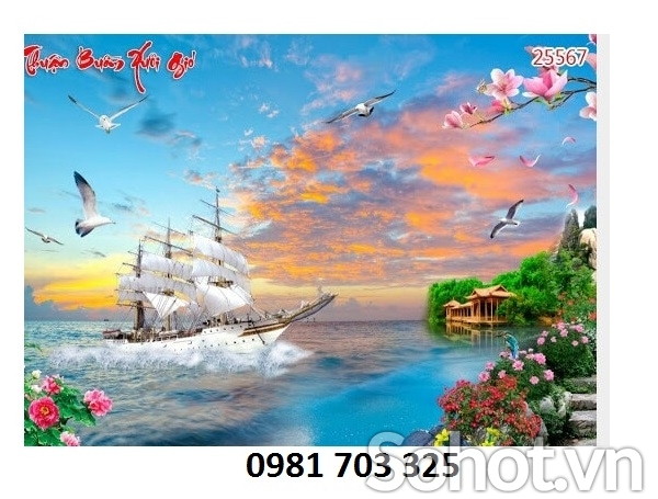 tranh gạch thuyền buồm ốp tường