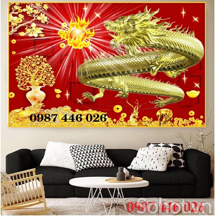 Tranh gạch men rồng vàng HP33