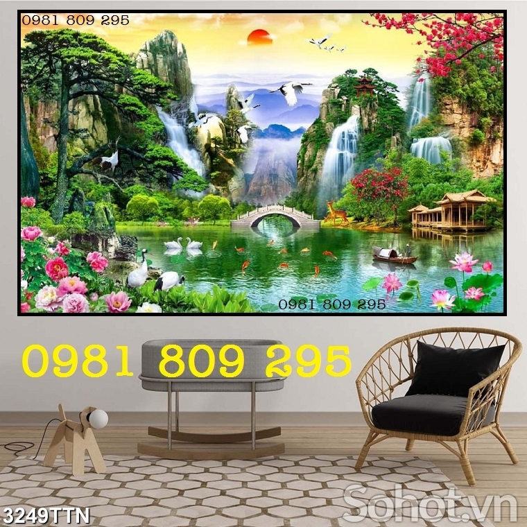 Mẫu tranh gạch 3d thiên nhiên - tranh sơn thủy